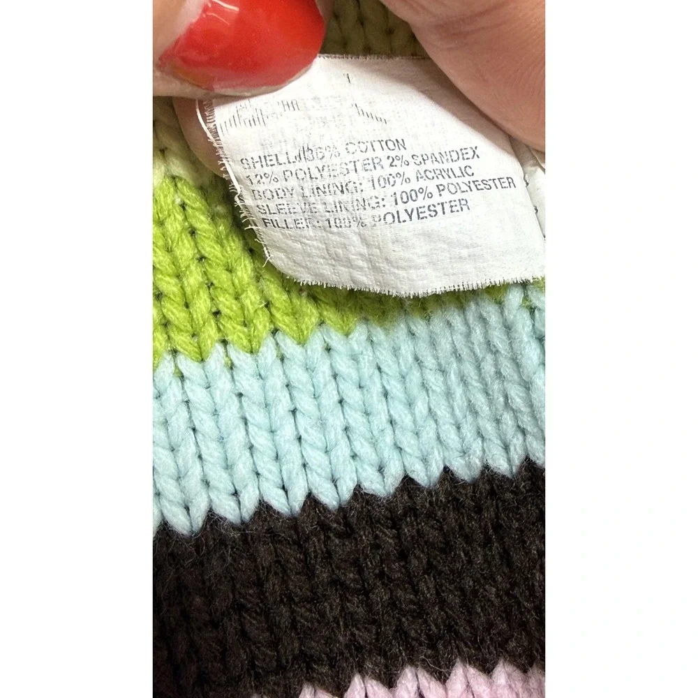 Vintage Gap Kids Denim Jacket Youth XXL 14-16 Blue Rainbow Stripe Knit Lined Y2K